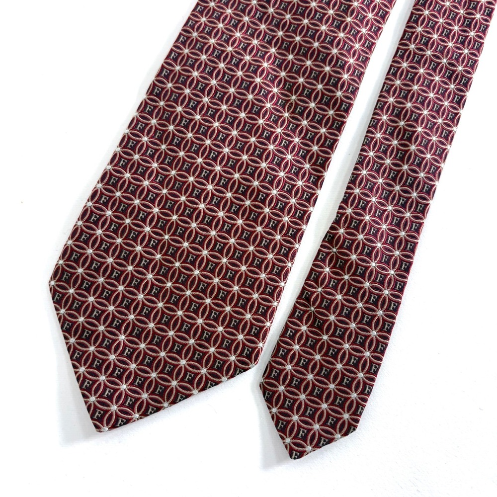 Gianfranco Ferre Silk Necktie Burgundy Geometric F Logo Made in Italy